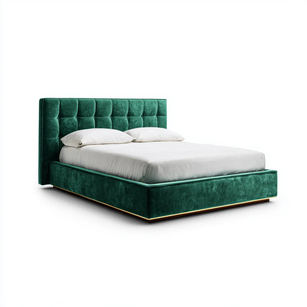 Lit double capitonné vert émeraude 160 x 200 cm en velours de polyester rectangulaire
