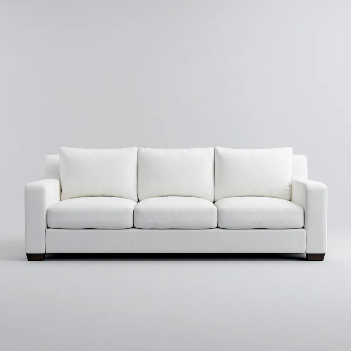 Canapé droit 3 places blanc en polyester avec pieds en hévéa 210 x 90 x 85 cm