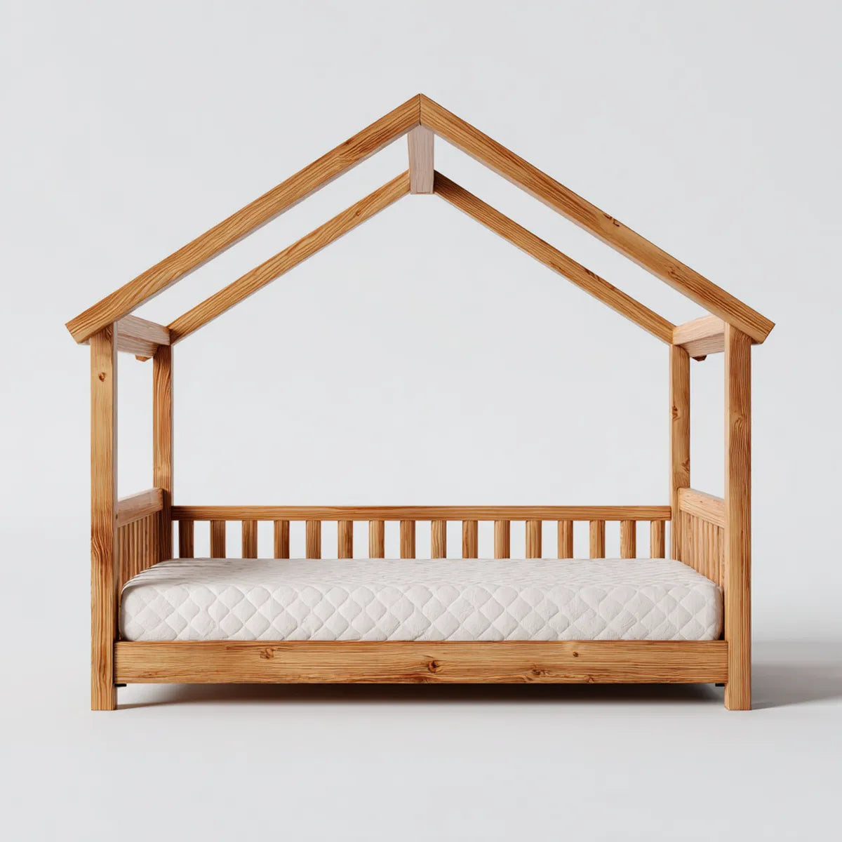 Lit cabane enfant en pin massif naturel 90 x 190 cm forme maison