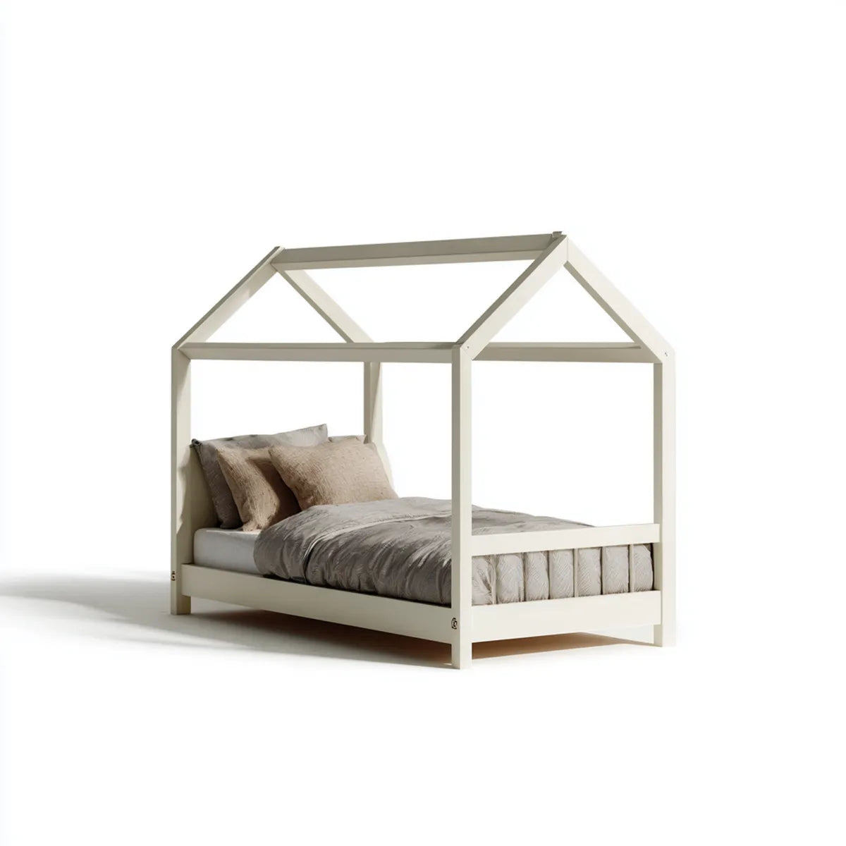 Lit cabane enfant blanc 140 x 200 cm en pin massif forme maison