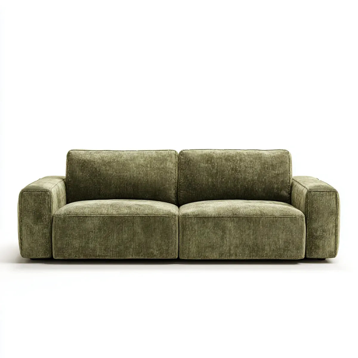 Canapé 2 places droit vert olive en velours côtelé polyester 180 x 90 x 75 cm