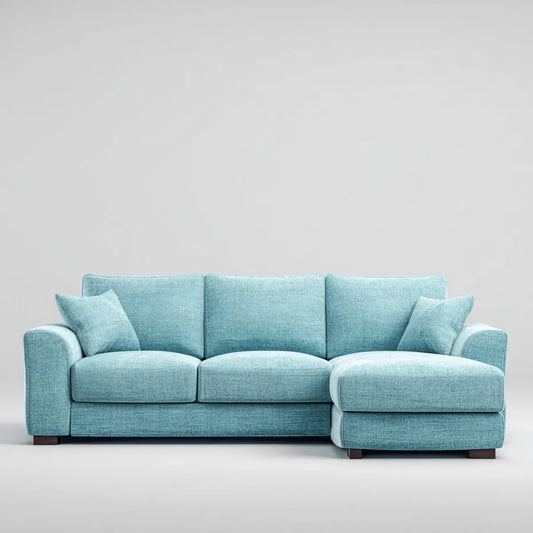 Canapé d'angle 3 places bleu turquoise avec méridienne droite 260 x 160 x 85 cm polyester forme L
