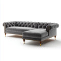 Canapé d'angle Chesterfield 3 places avec méridienne droite gris anthracite en velours polyester 280 x 165 x 78 cm