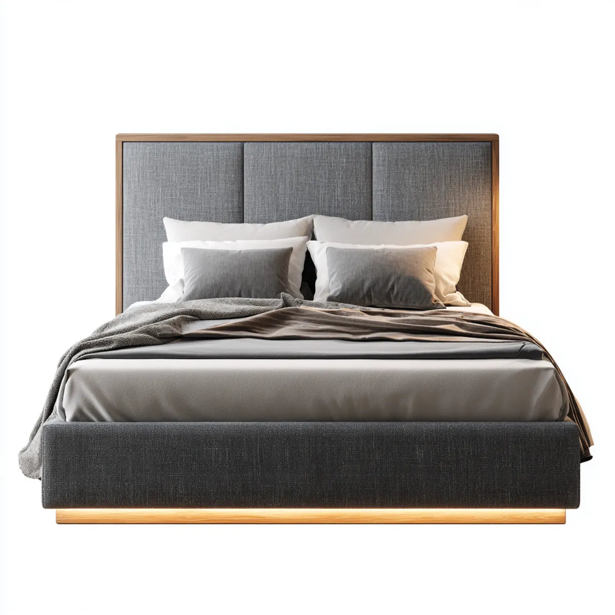 Lit double capitonné gris foncé 160 x 200 cm en bois massif et polyester rectangulaire