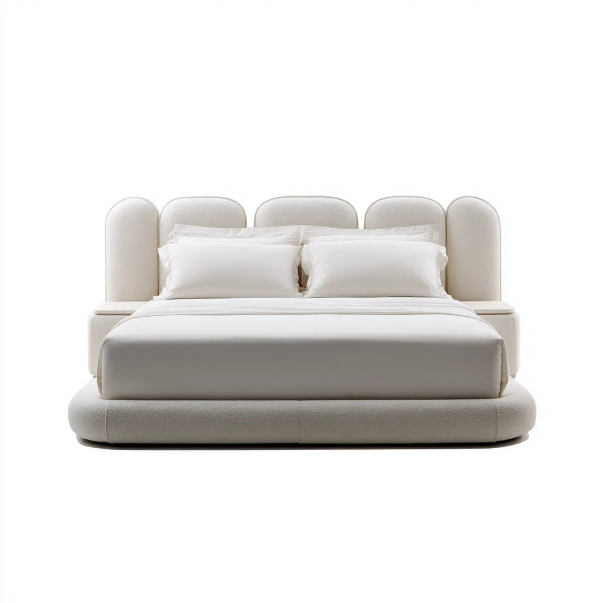 Lit double capitonné blanc cassé 180 x 200 cm en polyester bouclette avec tête de lit arrondie