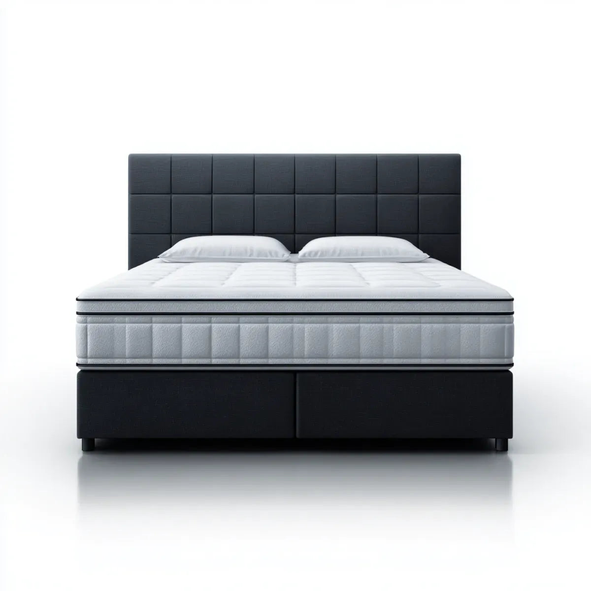 Ensemble lit double boxspring noir 180 x 200 cm avec matelas et tête de lit capitonnée en PU