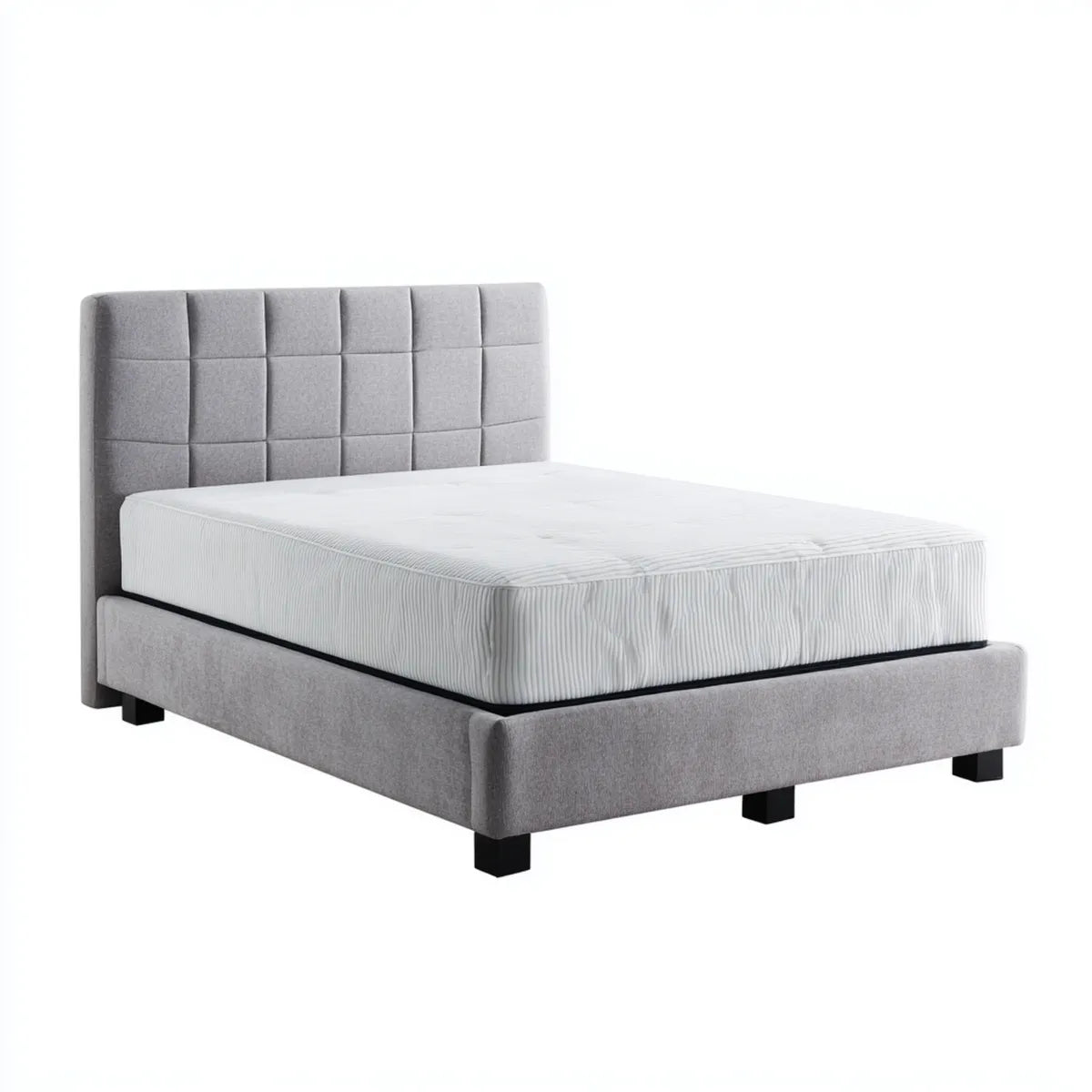 Lit double capitonné gris 160 x 200 cm en polyester rectangulaire avec sommier à lattes