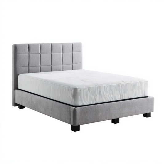 Lit double capitonné gris 160 x 200 cm en polyester rectangulaire avec sommier à lattes