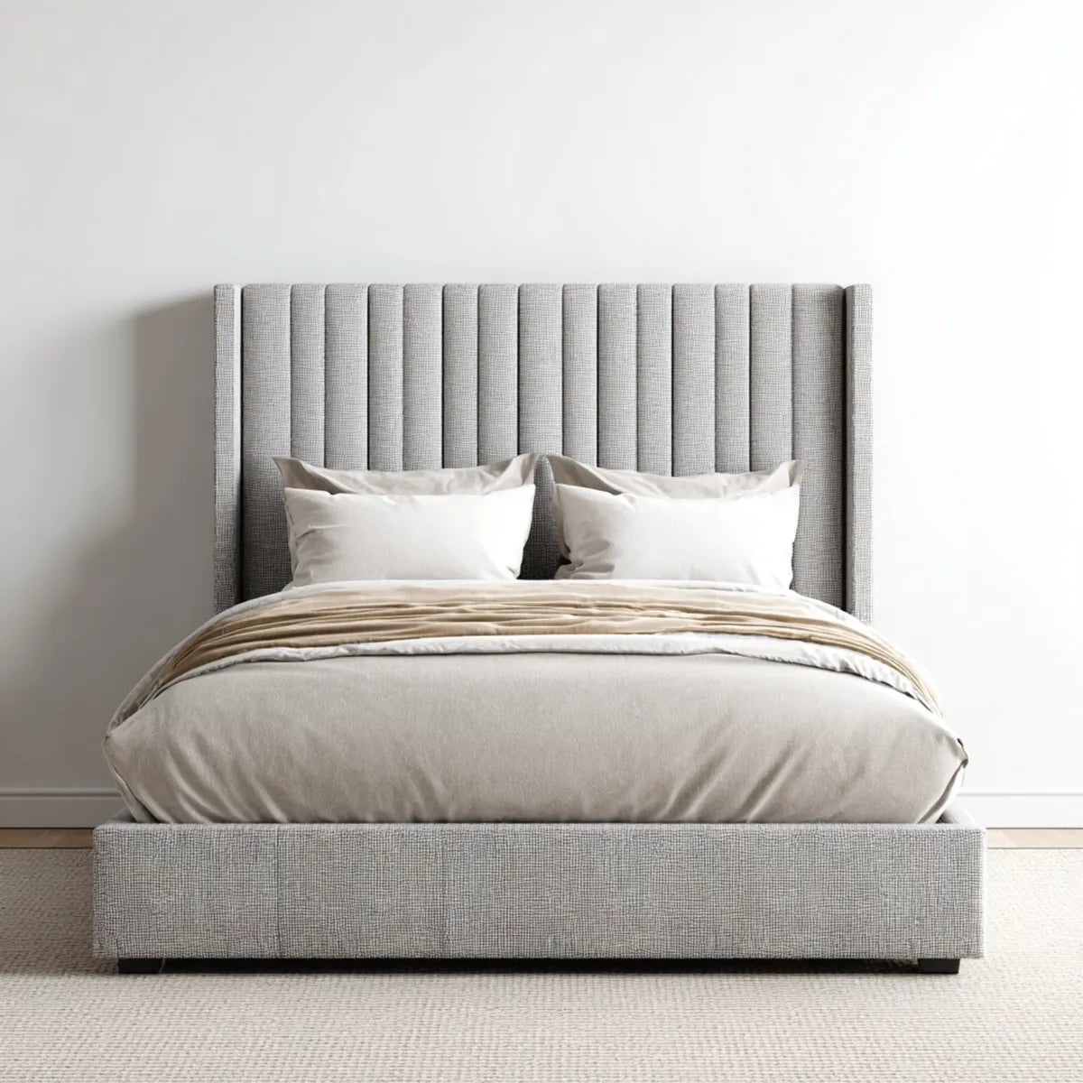 Lit double capitonné gris clair 160 x 200 cm en polyester rectangulaire