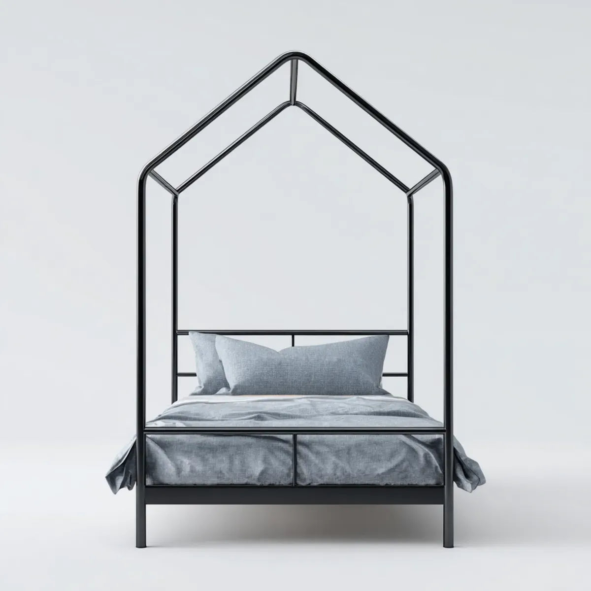 Lit cabane enfant noir en acier 90 x 190 cm forme maison dimensions 100 x 200 x 210 cm
