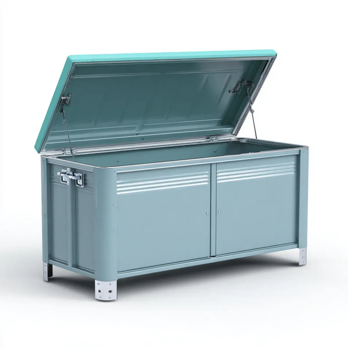 Coffre de rangement extérieur en acier bleu gris rectangulaire 120 x 62 x 63 cm