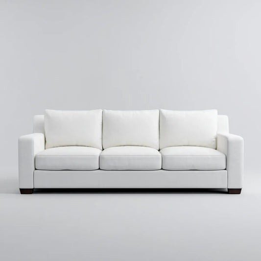 Canapé droit 3 places blanc en polyester avec pieds en hévéa 210 x 90 x 85 cm