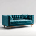 Canapé droit 3 places bleu canard en velours de polyester 220 x 90 x 82 cm