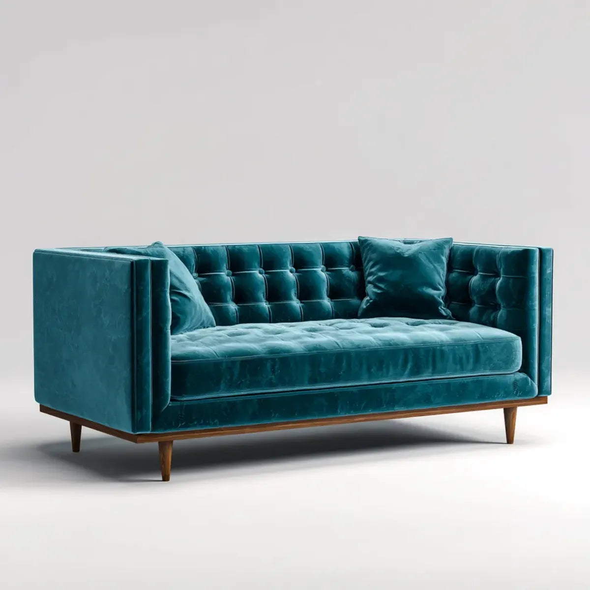 Canapé droit 3 places bleu canard en velours de polyester 220 x 90 x 82 cm