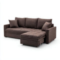 Canapé-lit 3 places marron avec lit gigogne 220 x 95 x 90 cm en polyester forme droite