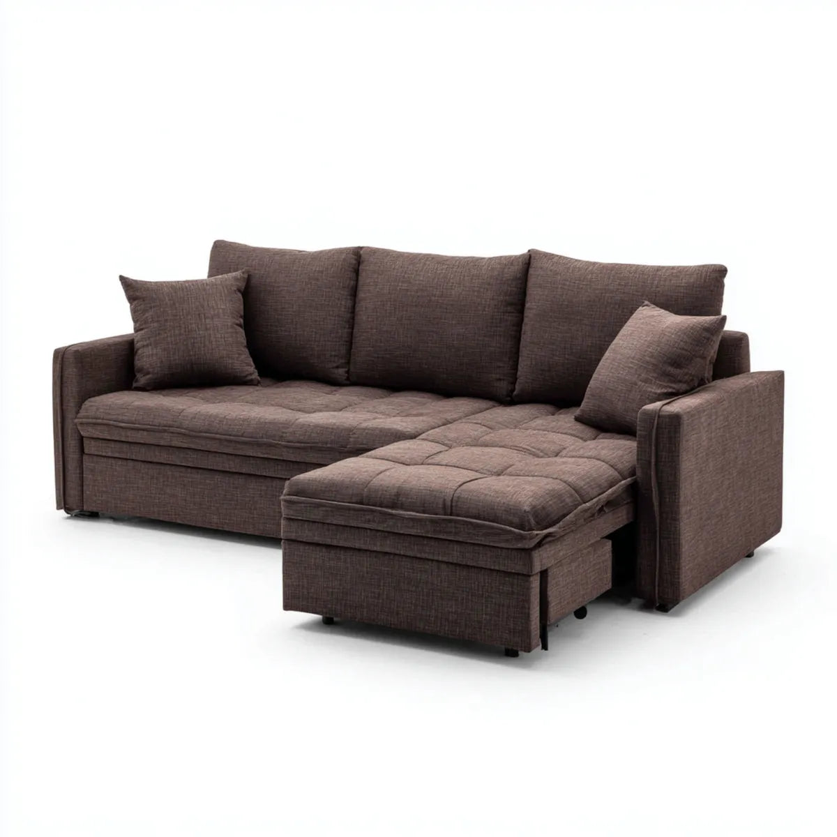 Canapé-lit 3 places marron avec lit gigogne 220 x 95 x 90 cm en polyester forme droite