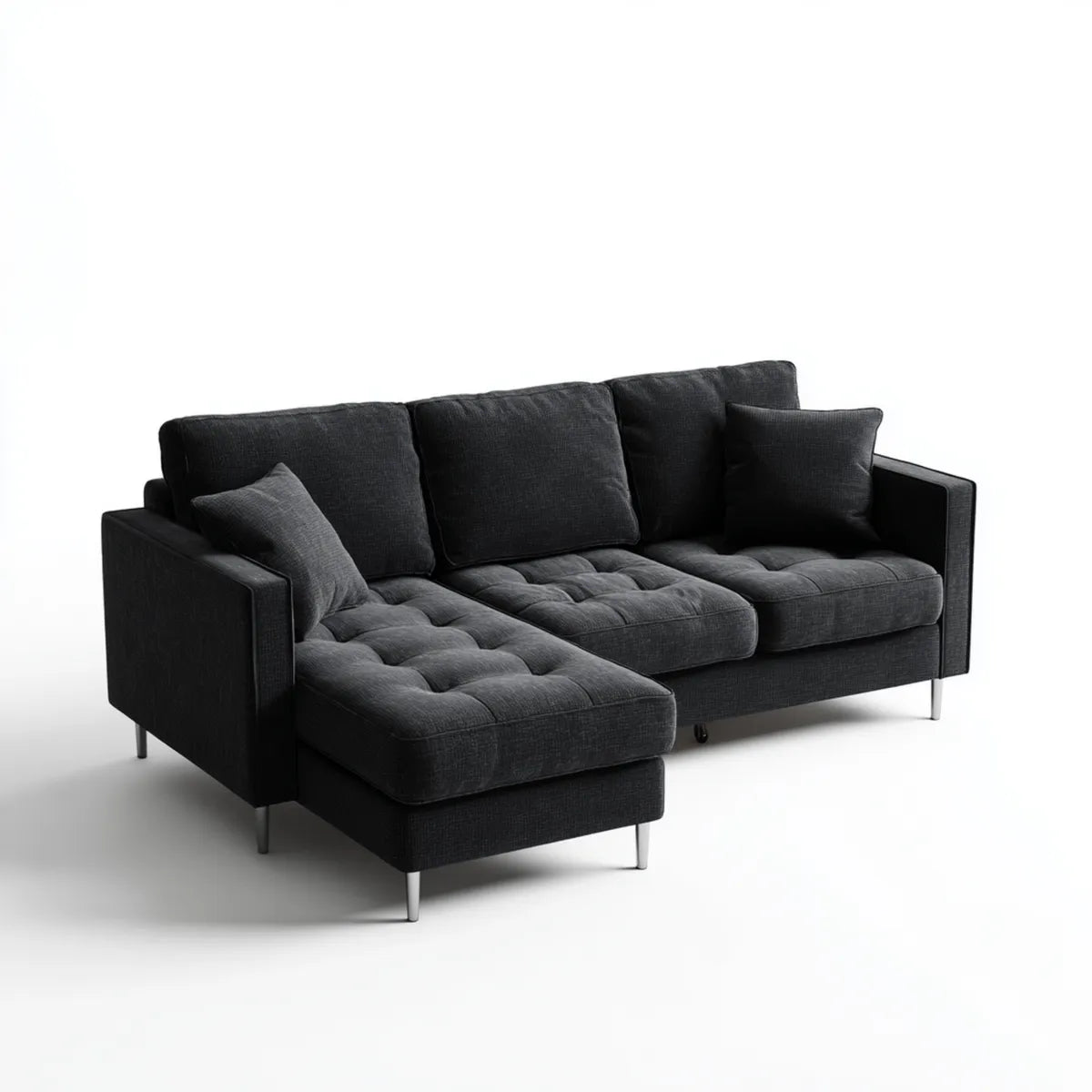 Canapé d'angle gauche 4 places noir 260 x 160 x 85 cm en polyester et mousse polyuréthane
