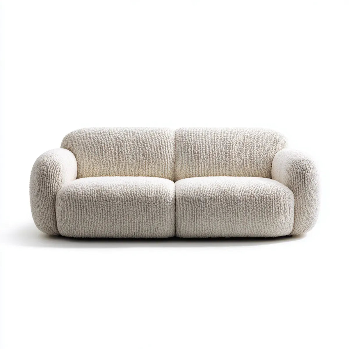 Canapé 2 places beige en polyester bouclé forme arrondie 180 x 95 x 72 cm