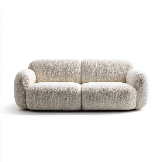 Canapé 2 places beige en polyester bouclé forme arrondie 180 x 95 x 72 cm