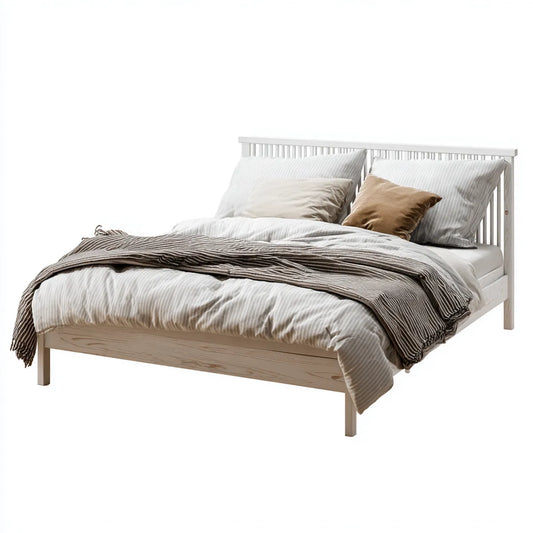 Lit double 160 x 200 cm blanc en pin massif rectangulaire