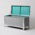 Coffre de rangement extérieur gris et turquoise en acier galvanisé rectangulaire 120 x 62 x 63 cm