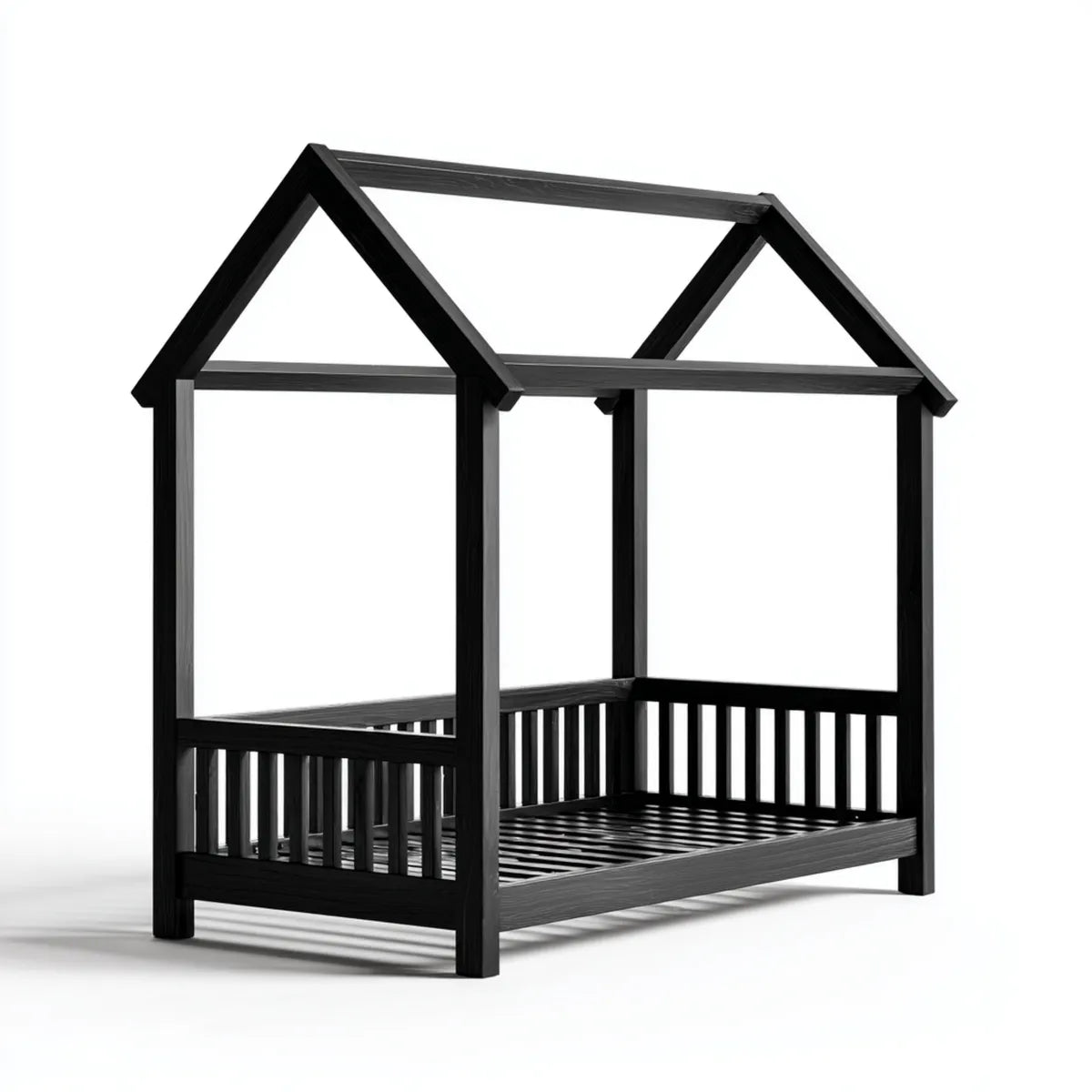 Lit cabane enfant 90 x 200 cm noir en pin massif