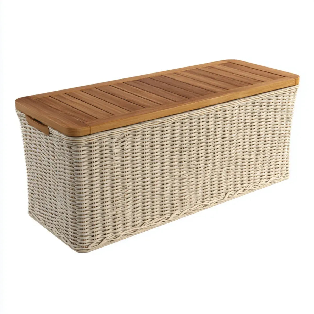Coffre de rangement rectangulaire beige 80 x 40 x 40 cm en osier et bambou avec couvercle
