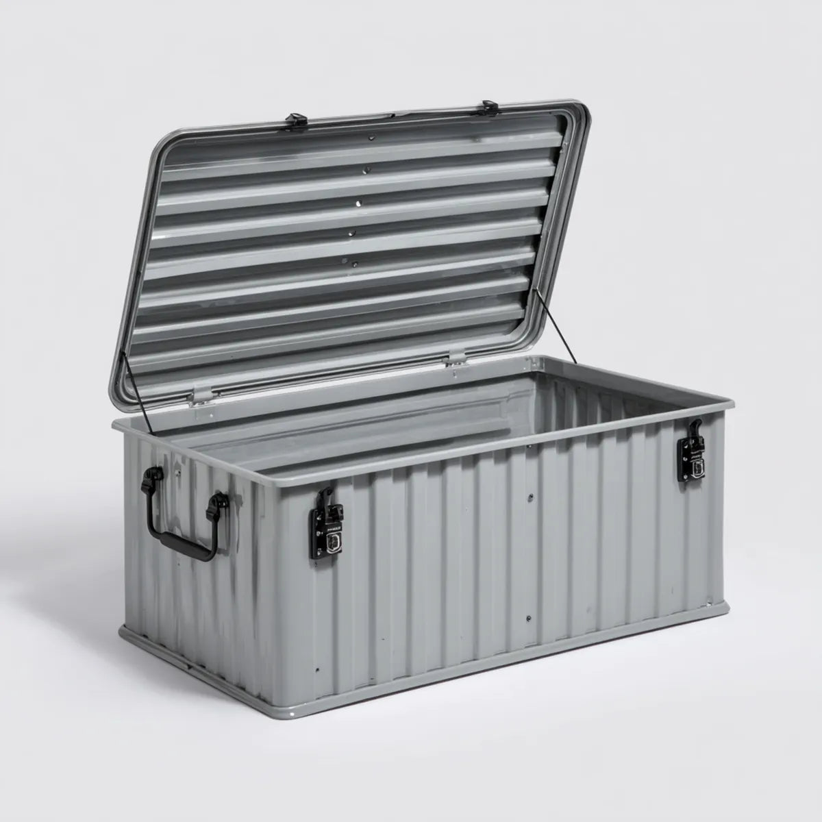 Coffre de rangement en aluminium gris rectangulaire 80 x 40 x 40 cm avec couvercle et poignées