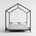 Cadre de lit cabane noir 160 x 200 cm en acier forme maison