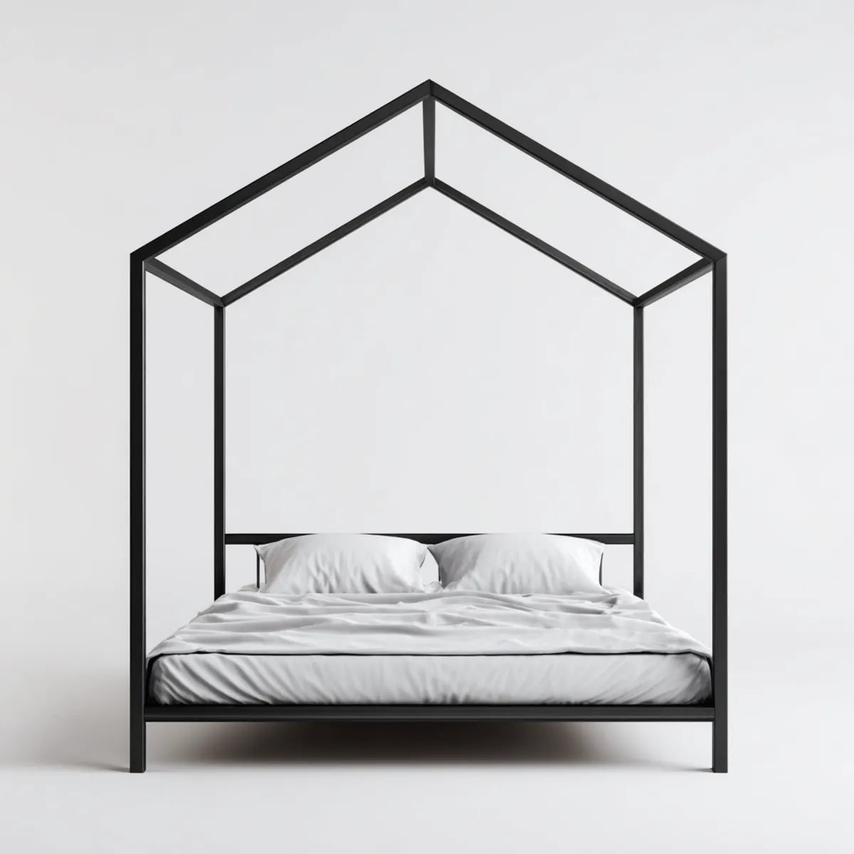 Cadre de lit cabane noir 160 x 200 cm en acier forme maison